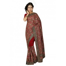 Incredible Red Colored Embroidered Faux Georgette Saree